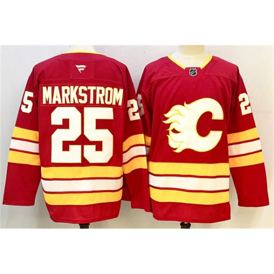 Men's Calgary Flames #25 Jacob Markstrom Red 2024-25 Home Stitched Hockey Jersey - Ujersey