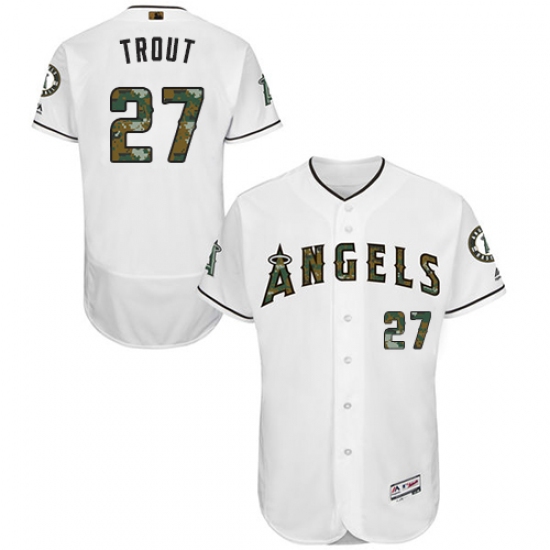 Men's Majestic Los Angeles Angels of Anaheim #27 Mike Trout Authentic White 2016 Memorial Day Fashion Flex Base MLB Jersey - Ujersey