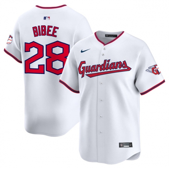 Men's Cleveland Guardians #28 Tanner Bibee White Home Limited Stitched Baseball Jersey - Ujersey