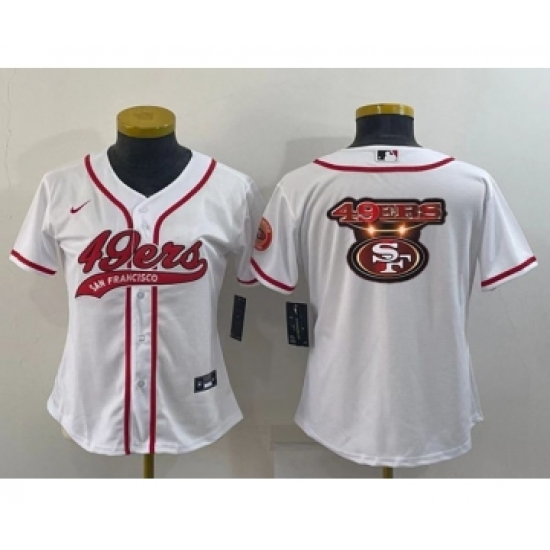 Youth San Francisco 49ers White Team Big Logo With Patch Cool Base Stitched Baseball Jersey - Ujersey