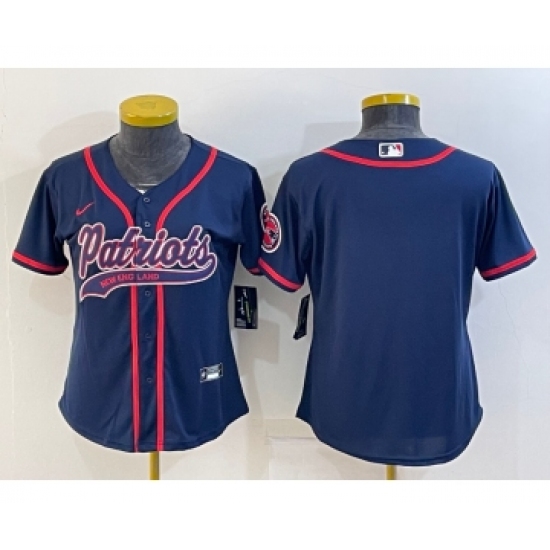 Women's New England Patriots Blank Navy With Patch Cool Base Stitched Baseball Jersey - Ujersey