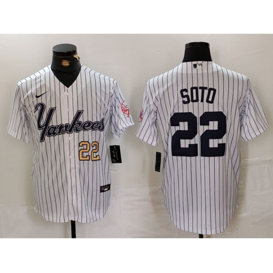 Men's New York Yankees #22 Juan Soto White Pinstripe Fashion Cool Base Jerseys