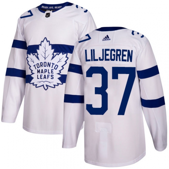 Men's Adidas Toronto Maple Leafs #37 Timothy Liljegren Authentic White 2018 Stadium Series NHL Jersey - Ujersey