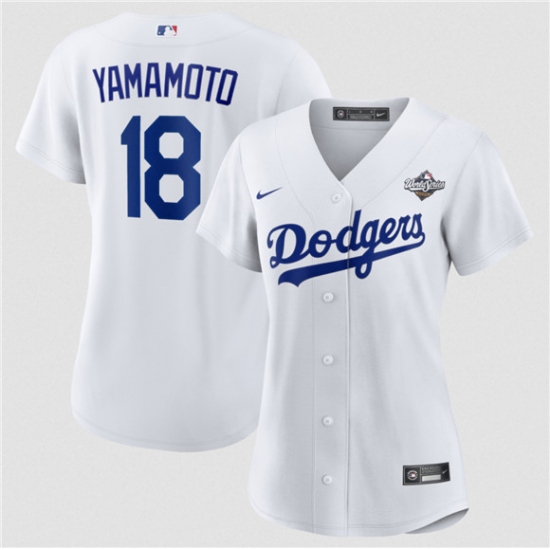 Women's Los Angeles Dodgers #18 Yoshinobu Yamamoto White 2025 World Series Home Cool Base Stitched Baseball Jersey(Run Small) - Ujersey