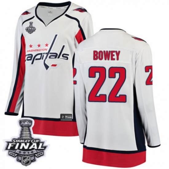Women's Washington Capitals #22 Madison Bowey Fanatics Branded White Away Breakaway 2018 Stanley Cup Final NHL Jersey - Ujersey