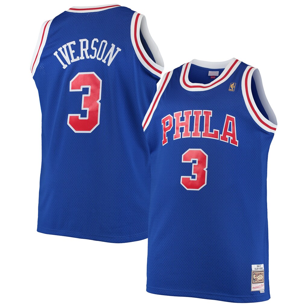 Men's Philadelphia 76ers Allen Iverson Mitchell & Ness Royal 1996/97 Big & Tall Hardwood Classics Swingman Jersey - Ujersey
