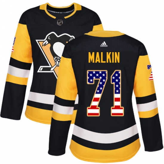 Women's Adidas Pittsburgh Penguins #71 Evgeni Malkin Authentic Black USA Flag Fashion NHL Jersey - Ujersey