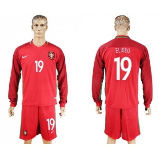 Portugal #19 Eliseu Home Long Sleeves Soccer Country Jersey