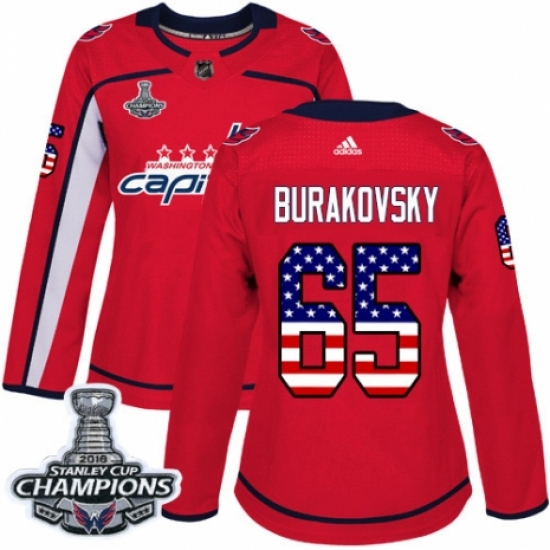 Women's Adidas Washington Capitals #65 Andre Burakovsky Authentic Red USA Flag Fashion 2018 Stanley Cup Final Champions NHL Jersey - Ujersey