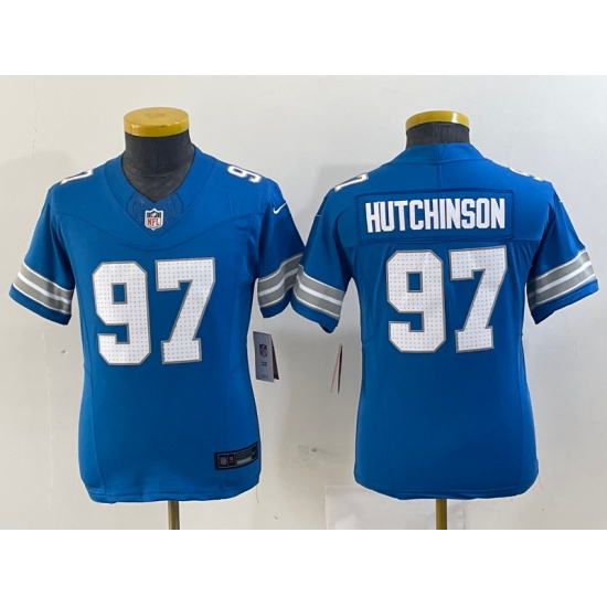 Youth Detroit Lions #97 Aidan Hutchinson Limited Blue 2024 FUSE Vapor Jersey - Ujersey