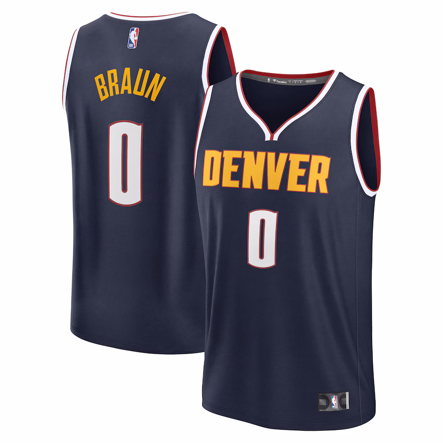 Men's Denver Nuggets Christian Braun Fanatics Navy Fast Break Replica Player Jersey - Icon Edition