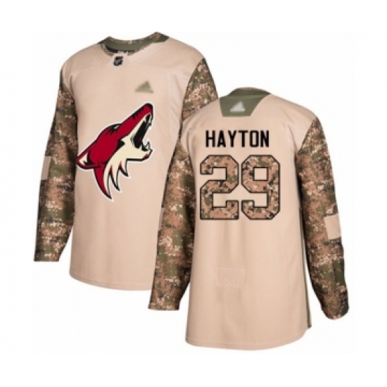Youth Arizona Coyotes #29 Barrett Hayton Authentic Camo Veterans Day Practice Hockey Jersey