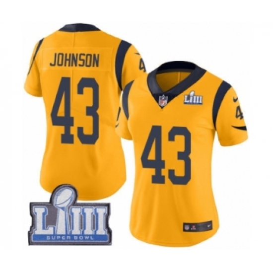 Women's Nike Los Angeles Rams #43 John Johnson Limited Gold Rush Vapor Untouchable Super Bowl LIII Bound NFL Jersey - Ujersey