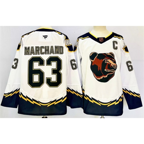 Men's Boston Bruins #63 Brad Marchand White 2024-25 With C Reverse Retro Home Stitched Hockey Jersey - Ujersey