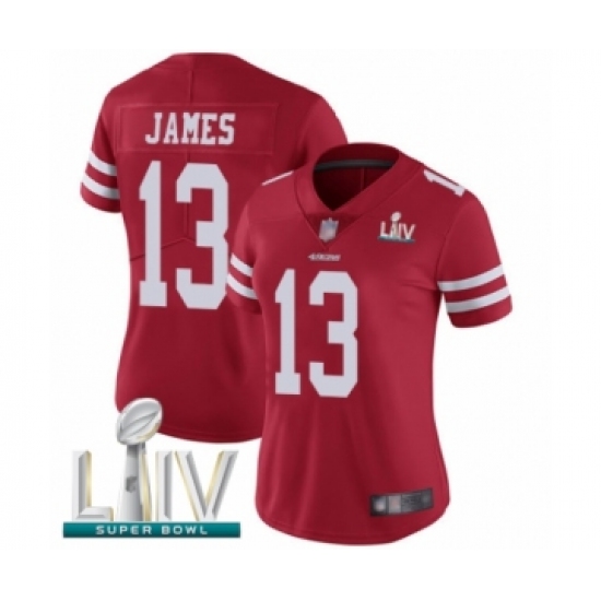 Women's San Francisco 49ers #13 Richie James Red Team Color Vapor Untouchable Limited Player Super Bowl LIV Bound Football Jersey - Ujersey