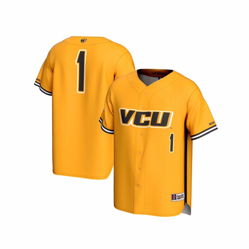 Unisex GameDay Greats Gold #1 VCU Rams Lightweight Baseball Fashion Jersey
