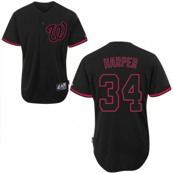 Men's Majestic Washington Nationals #34 Bryce Harper Replica Black Fashion MLB Jersey - Ujersey