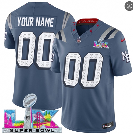 Men's New England Patriots Active Player Custom Storm Blue 2025 F.U.S.E. Super Bowl LX Patch “Rivalries” Vapor Limited Football Stitched Jersey - Ujersey