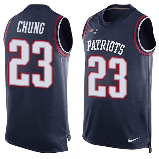 Men's Nike New England Patriots #23 Patrick Chung Limited Navy Blue Player Name & Number Tank Top NFL Jersey - Ujersey