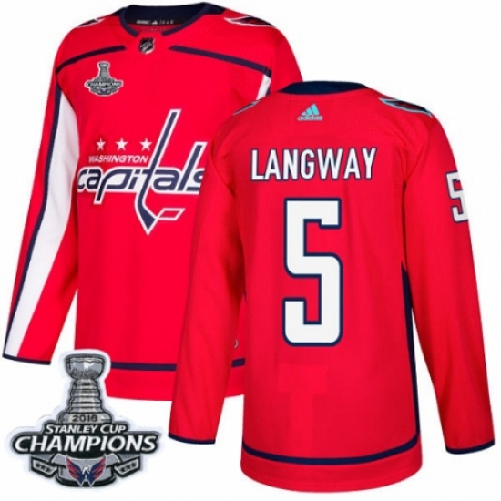 Youth Adidas Washington Capitals #5 Rod Langway Authentic Red Home 2018 Stanley Cup Final Champions NHL Jersey - Ujersey