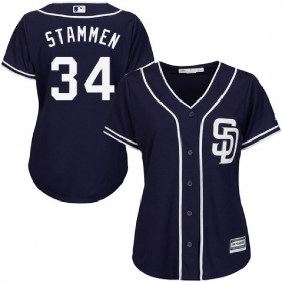 Women's Majestic San Diego Padres #34 Craig Stammen Replica Navy Blue Alternate 1 Cool Base MLB Jersey - Ujersey