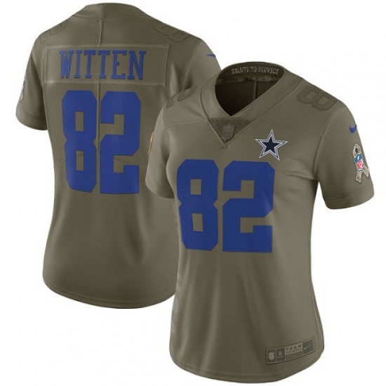 Women's Nike Dallas Cowboys #82 Jason Witten Limited Olive 2017 Salute to Service NFL Jersey - Ujersey