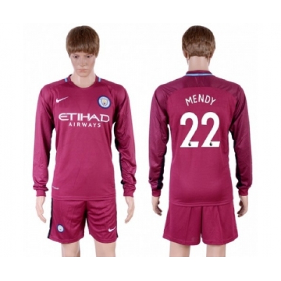 Manchester City #22 Mendy Away Long Sleeves Soccer Club Jersey