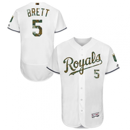 Men's Majestic Kansas City Royals #5 George Brett Authentic White 2016 Memorial Day Fashion Flex Base MLB Jersey - Ujersey