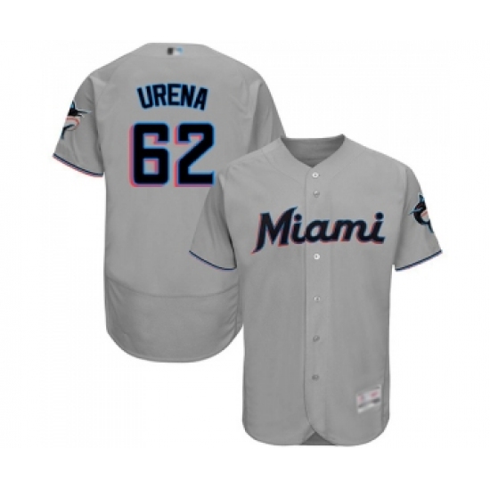Men's Miami Marlins #62 Jose Urena Grey Road Flex Base Authentic Collection Baseball Jersey - Ujersey