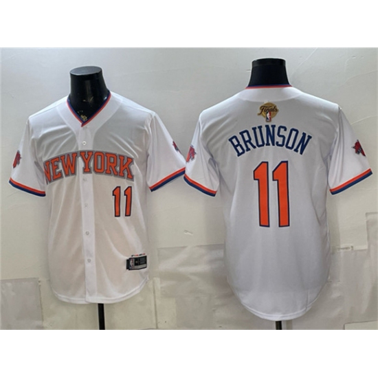 Men's New York Knicks #11 Jalen Brunson White 2026 Finals Stitched Baseball Jersey - Ujersey