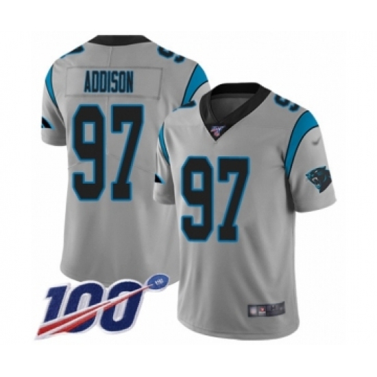 Youth Carolina Panthers #97 Mario Addison Silver Inverted Legend Limited 100th Season Football Jersey - Ujersey