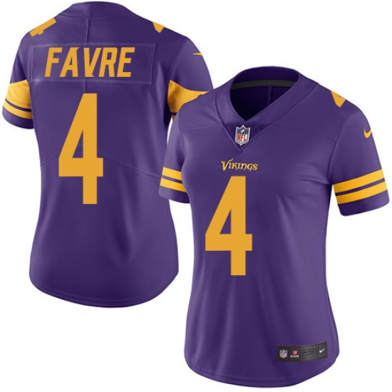 Women's Nike Minnesota Vikings #4 Brett Favre Limited Purple Rush Vapor Untouchable NFL Jersey - Ujersey