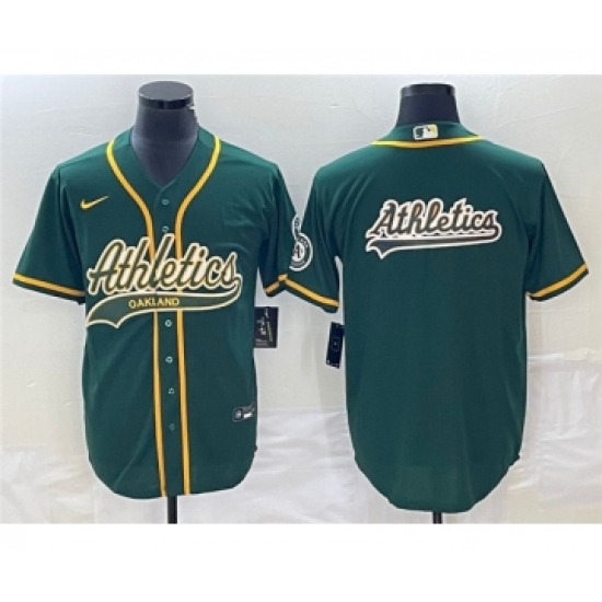 Men's Oakland Athletics Green Team Big Logo Cool Base Stitched Baseball Jersey 002 - Ujersey