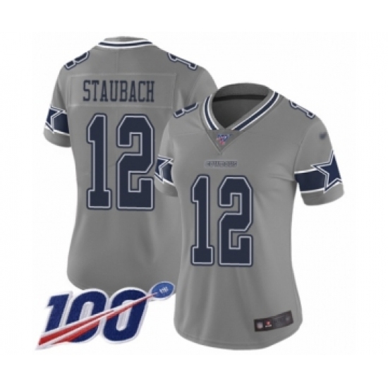 Women's Dallas Cowboys #12 Roger Staubach Limited Gray Inverted Legend 100th Season Football Jersey - Ujersey