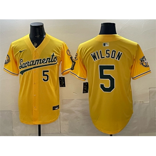 Men's Oakland Athletics #5 Jacob Wilson 2026 Yellow Alternate Sacramento Celebrating 125 Years Vapor Limited Stitched Baseball Jersey - Ujersey