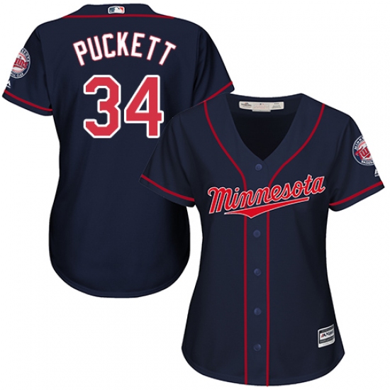 Women's Majestic Minnesota Twins #34 Kirby Puckett Authentic Navy Blue Alternate Road Cool Base MLB Jersey - Ujersey
