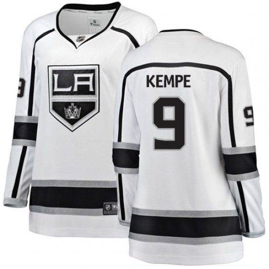 Women's Los Angeles Kings #9 Adrian Kempe Authentic White Away Fanatics Branded Breakaway NHL Jersey - Ujersey