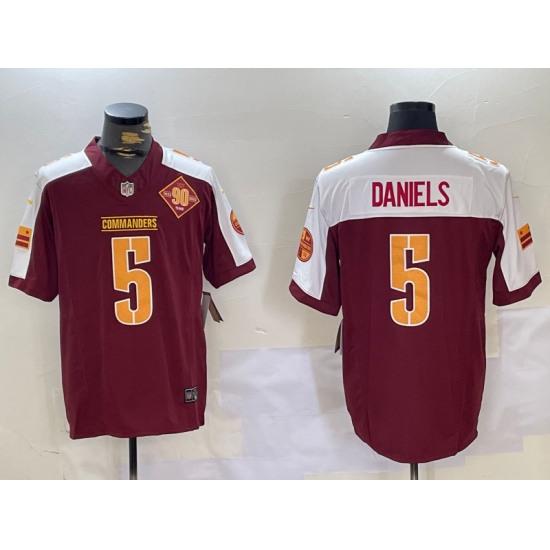 Men's Washington Commanders #5 Jayden Daniels Red Thanksgiving 2024 FUSE With 90th Vapor Limited Stitched Jersey - Ujersey