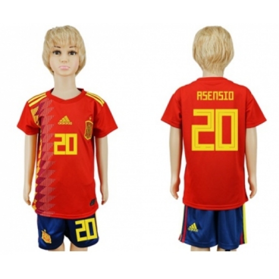 Spain #20 Asensio Red Home Kid Soccer Country Jersey