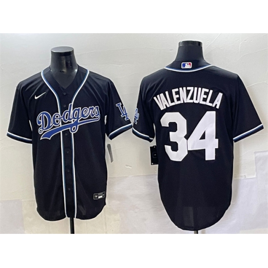 Men's Los Angeles Dodgers #34 Fernando Valenzuela Black Fashion Stitched Baseball Jersey - Ujersey