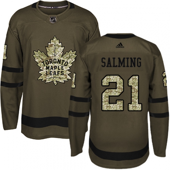 Youth Adidas Toronto Maple Leafs #21 Borje Salming Authentic Green Salute to Service NHL Jersey - Ujersey