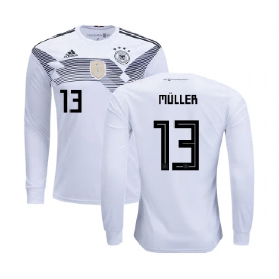 Germany #13 Muller Home Long Sleeves Kid Soccer Country Jersey
