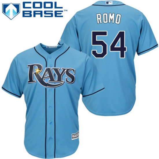 Men's Majestic Tampa Bay Rays #54 Sergio Romo Replica Light Blue Alternate 2 Cool Base MLB Jersey - Ujersey