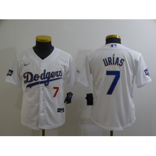 Youth Nike Los Angeles Dodgers #7 Julio Urias White Series Champions Authentic Jersey - Ujersey