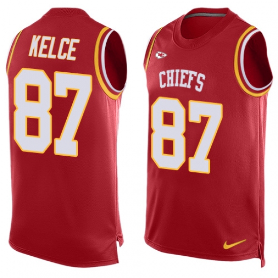 Men's Nike Kansas City Chiefs #87 Travis Kelce Limited Red Player Name & Number Tank Top NFL Jersey - Ujersey