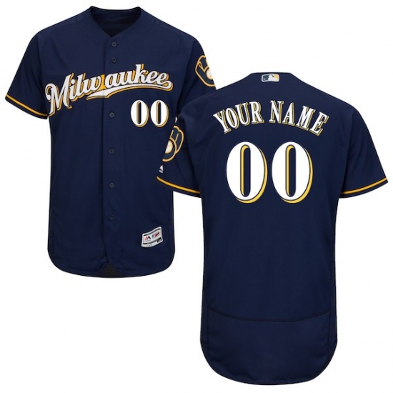 Men's Milwaukee Brewers Majestic Alternate Road Navy Flex Base Authentic Collection Custom Jersey - Ujersey