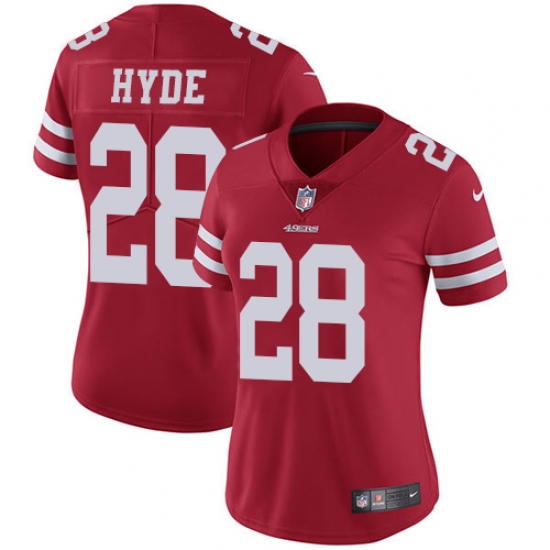Women's Nike San Francisco 49ers #28 Carlos Hyde Red Team Color Vapor Untouchable Limited Player NFL Jersey - Ujersey