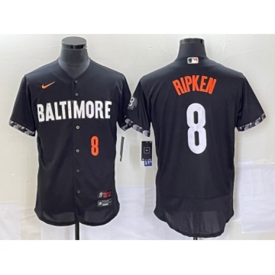 Men's Baltimore Orioles #8 Cal Ripken Jr Number Black 2023 City Connect Flex Base Stitched Jersey 1 - Ujersey