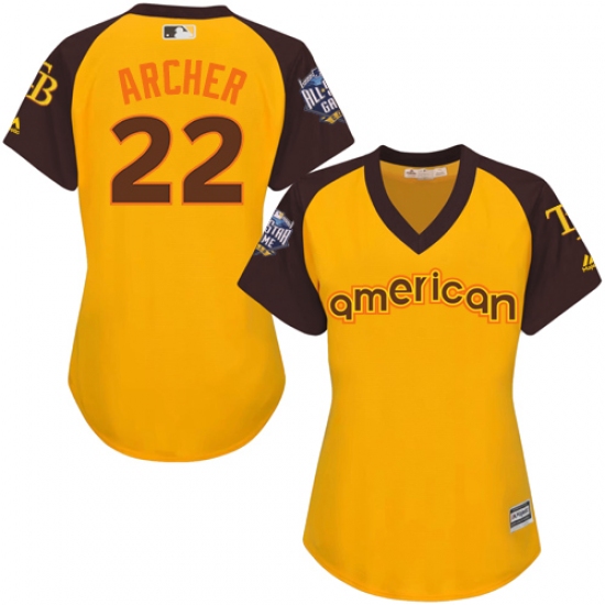 Women's Majestic Tampa Bay Rays #22 Chris Archer Authentic Yellow 2016 All-Star American League BP Cool Base MLB Jersey