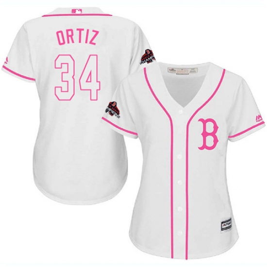 Women's Majestic Boston Red Sox #34 David Ortiz Authentic White Fashion 2018 World Series Champions MLB Jersey - Ujersey